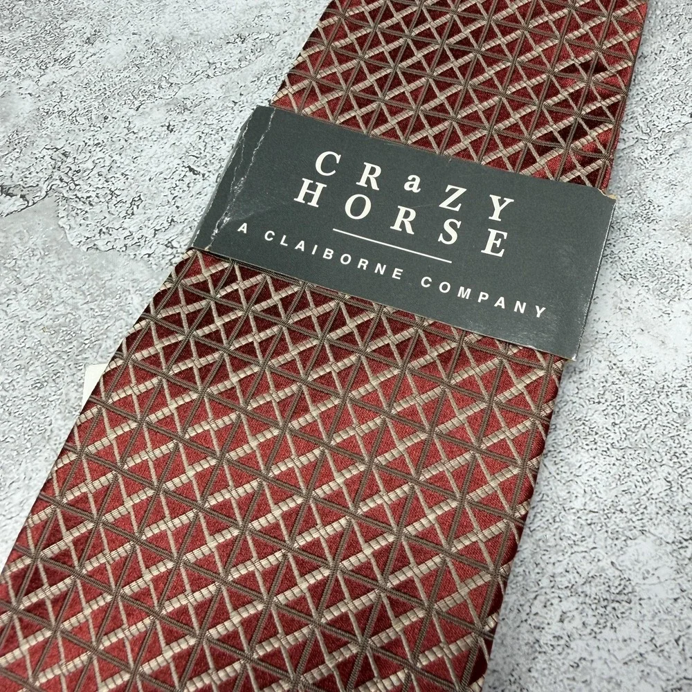 Crazy Horse Silk Tie Mens One Size Red Geometric Made‎ In China Necktie